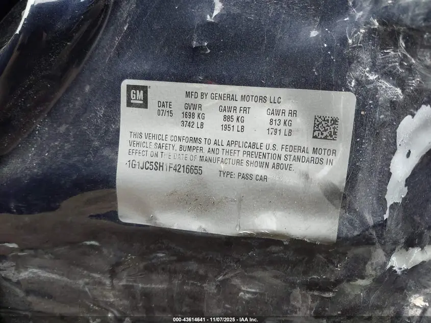 2015 CHEVROLET SONIC LT AUTO