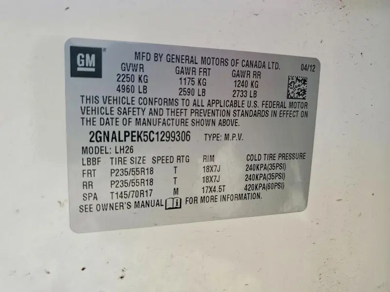 2012 CHEVROLET EQUINOX LT  