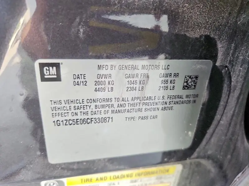 2012 CHEVROLET MALIBU 1LT  