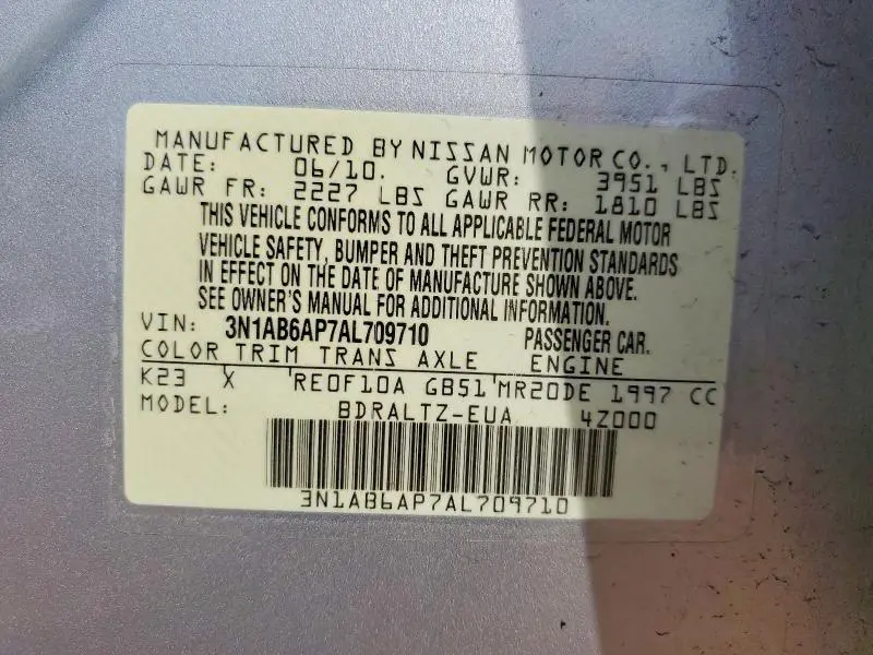 2010 NISSAN SENTRA 2.0  