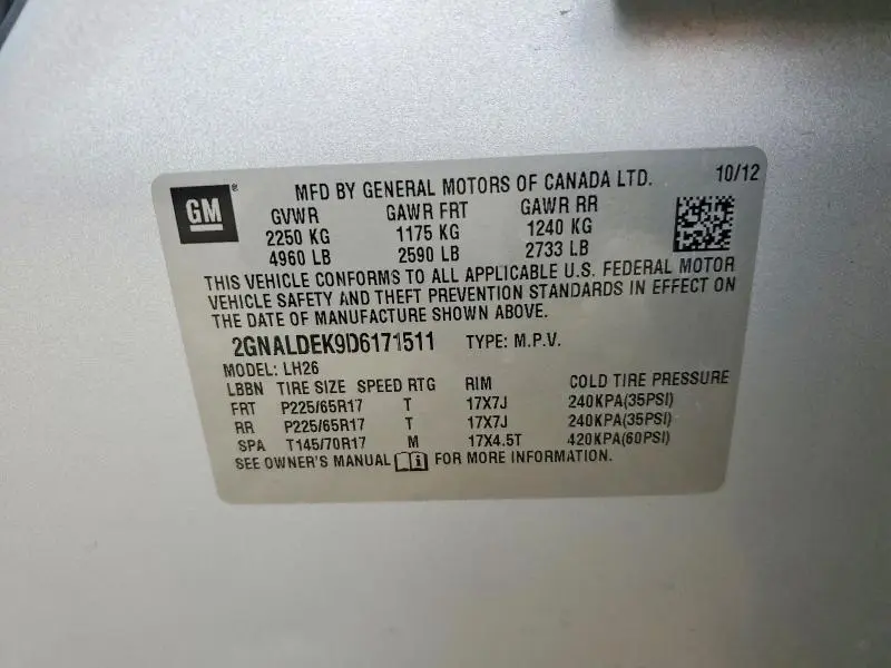 2013 CHEVROLET EQUINOX LT  