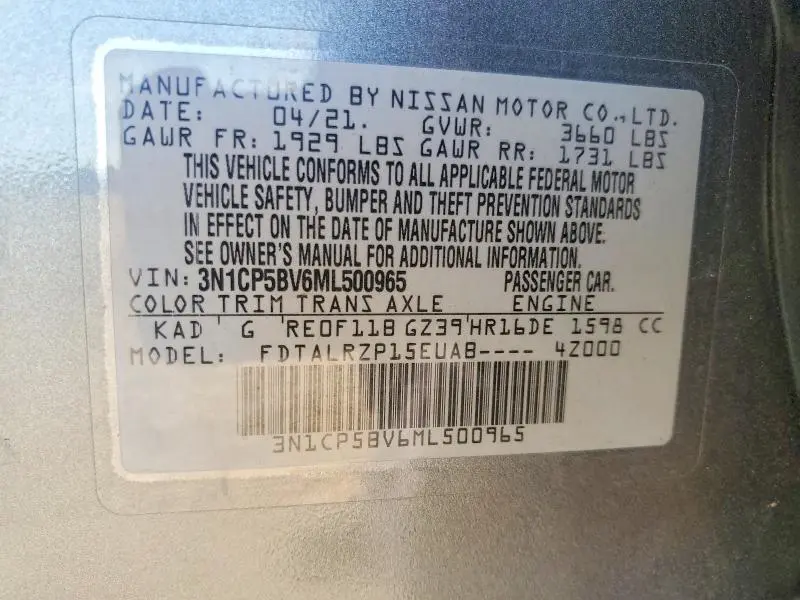 2021 NISSAN KICKS S  