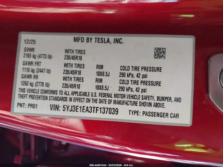 2026 TESLA MODEL 3 PREMIUM REAR-WHEEL DRIVE/STANDARD REAR-WHEEL DRIVE