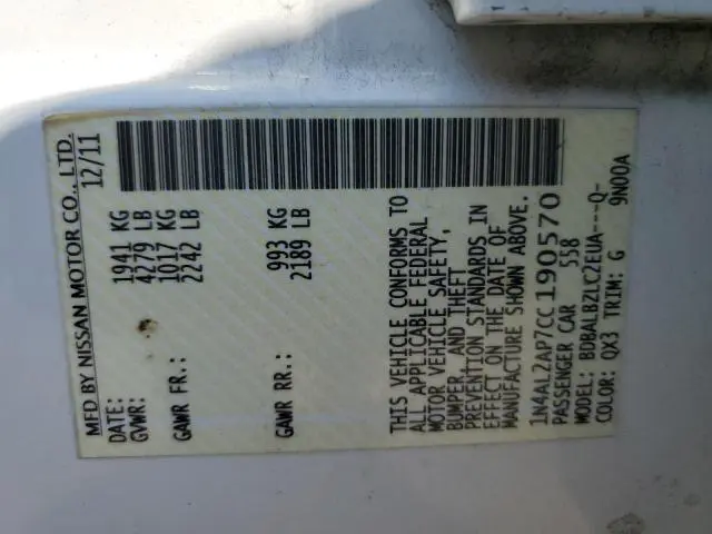 2012 NISSAN ALTIMA BASE  