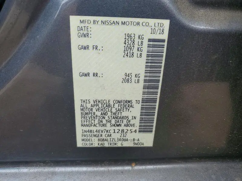 2019 NISSAN ALTIMA SL  