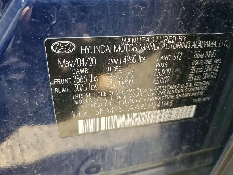 2020 HYUNDAI SANTA FE LIMITED 2.0T  