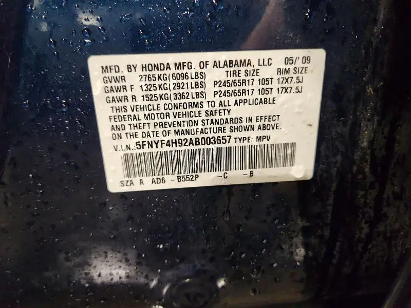 2010 HONDA PILOT TOURING  