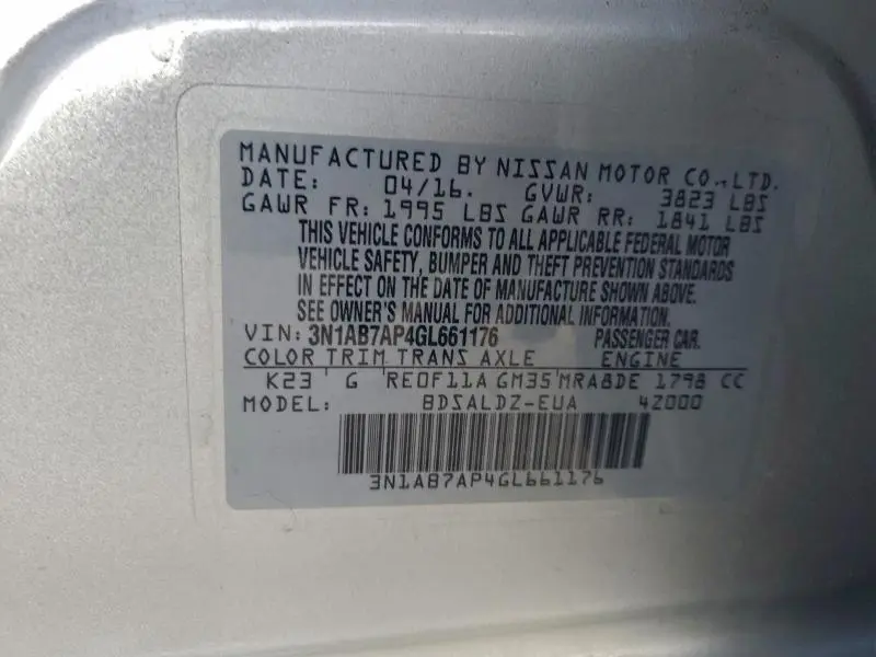 2016 NISSAN SENTRA S  