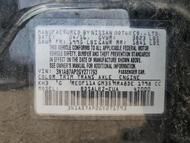 2016 NISSAN SENTRA S  