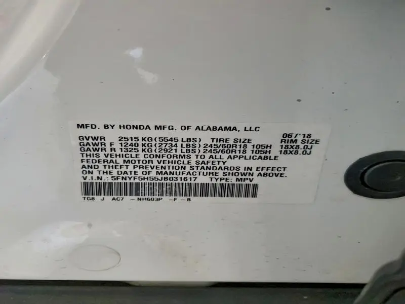 2018 HONDA PILOT EXL  