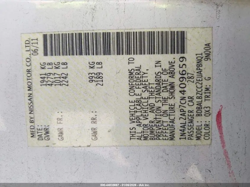 2012 NISSAN ALTIMA 2.5 S