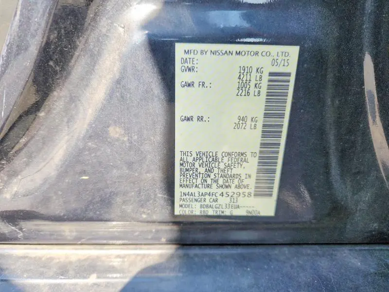 2015 NISSAN ALTIMA 2.5 S  