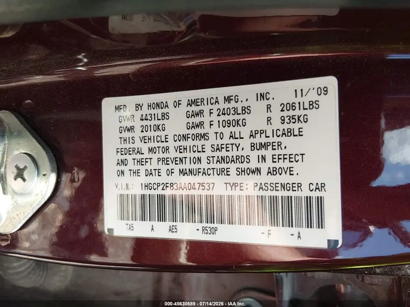 2010 HONDA ACCORD 2.4 EX-L