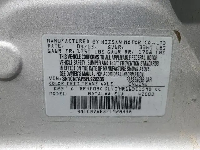 2015 NISSAN VERSA S  