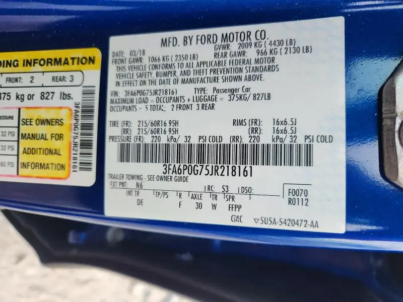 2018 FORD FUSION S  