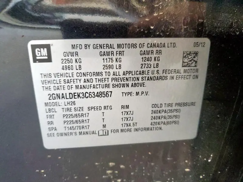 2012 CHEVROLET EQUINOX LT  