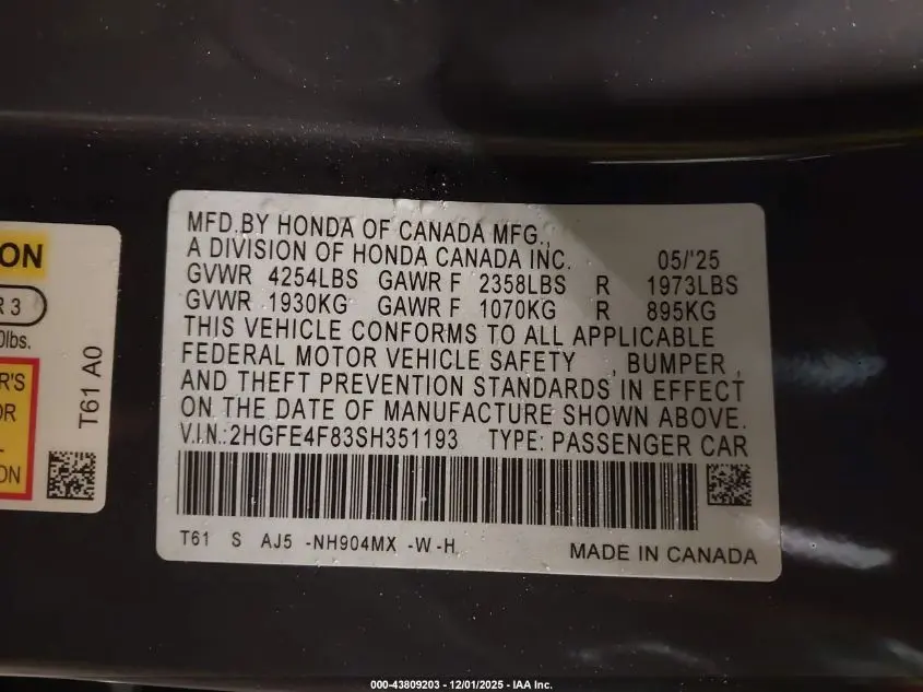 2025 HONDA CIVIC HYBRID SPORT/SPORT TOURING