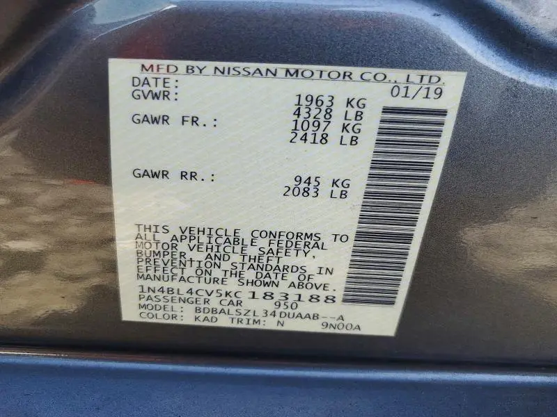 2019 NISSAN ALTIMA SR  