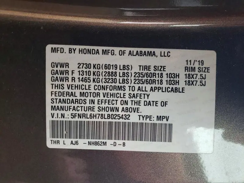 2020 HONDA ODYSSEY EXL  