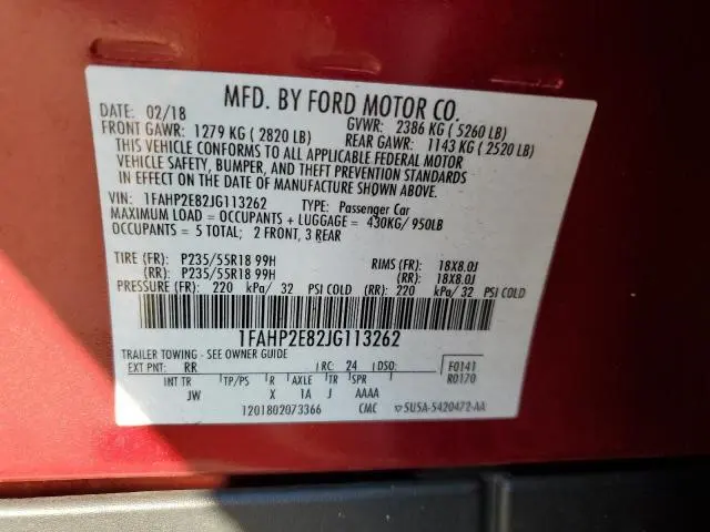 2018 FORD TAURUS SEL  