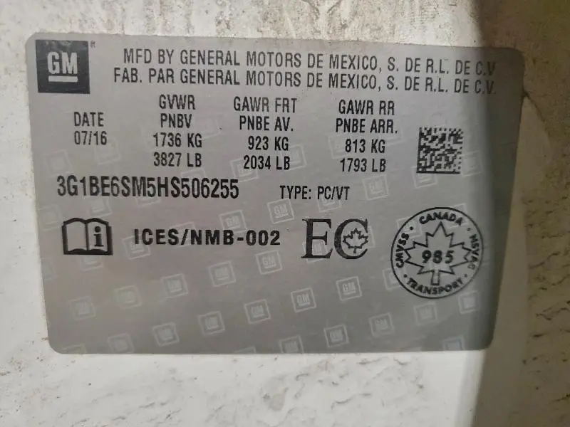 2017 CHEVROLET CRUZE LT  