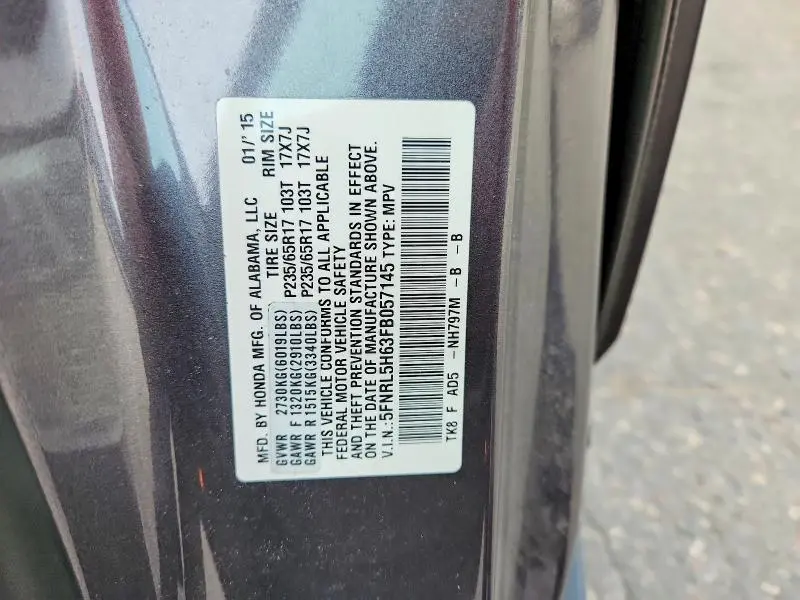 2015 HONDA ODYSSEY EXL  