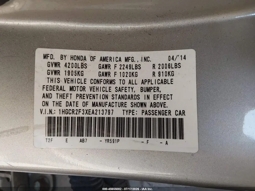 2014 HONDA ACCORD LX