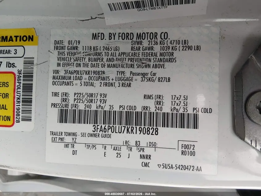 2019 FORD FUSION HYBRID SE
