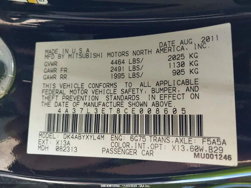 2012 MITSUBISHI ECLIPSE SPYDER GT