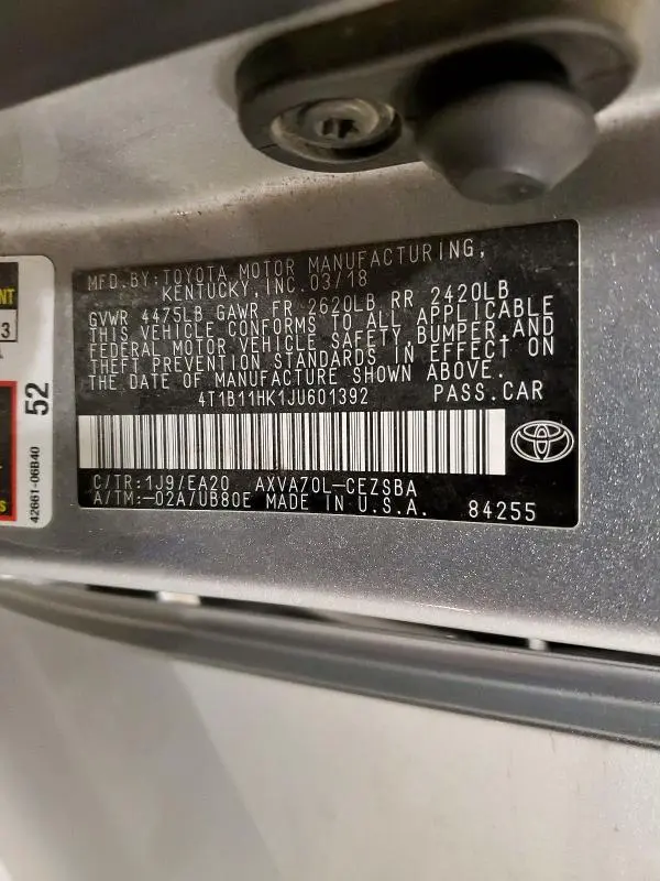 2018 TOYOTA CAMRY   