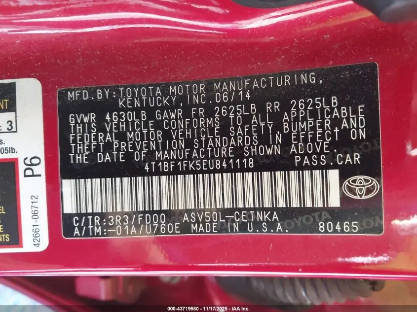 2014 TOYOTA CAMRY LE