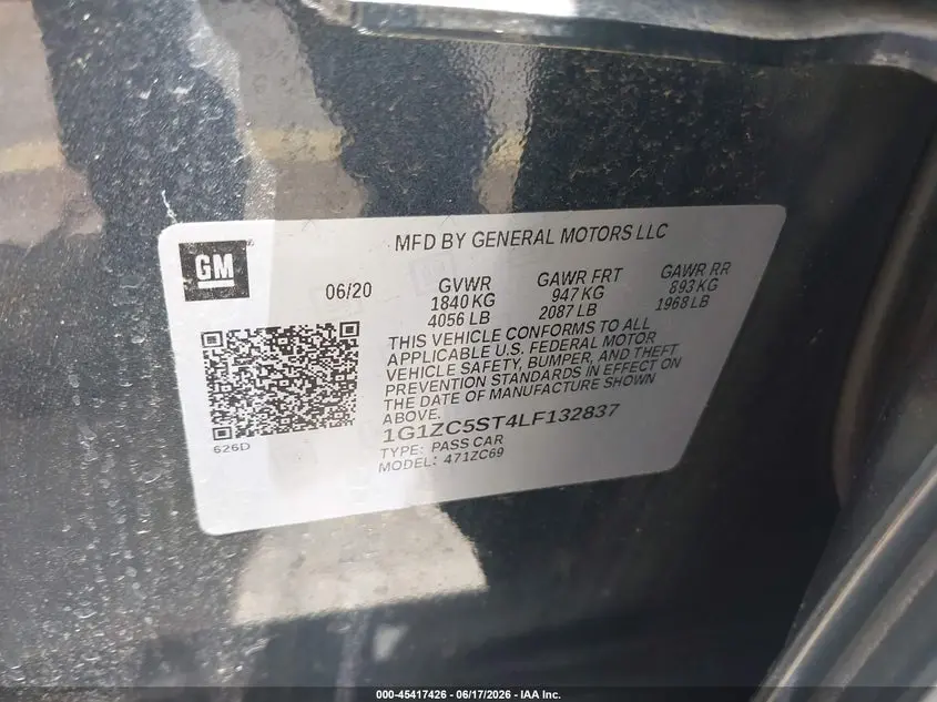 2020 CHEVROLET MALIBU FWD 1FL