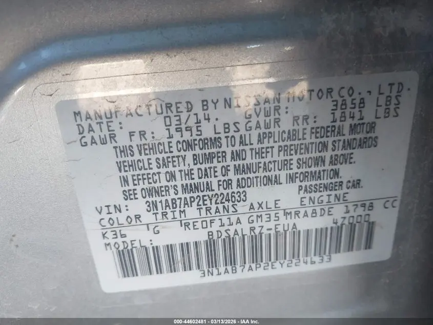 2014 NISSAN SENTRA SR
