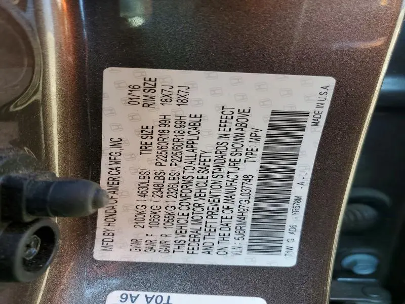 2016 HONDA CR-V TOURING  