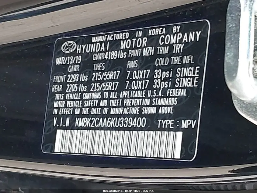 2019 HYUNDAI KONA SEL