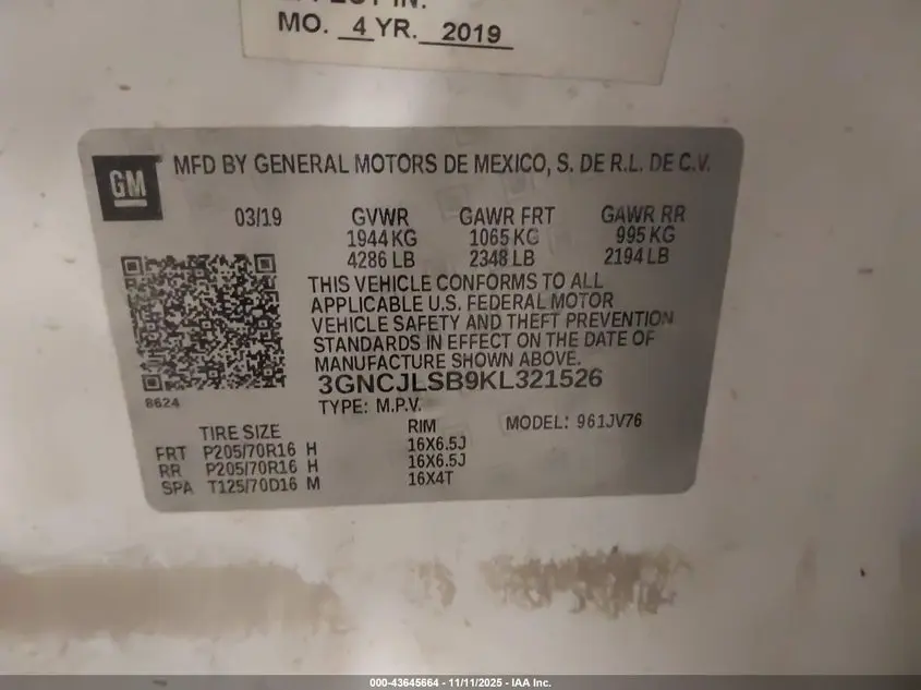 2019 CHEVROLET TRAX LT