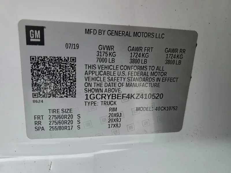 2019 CHEVROLET SILVERADO K1500 CUSTOM  