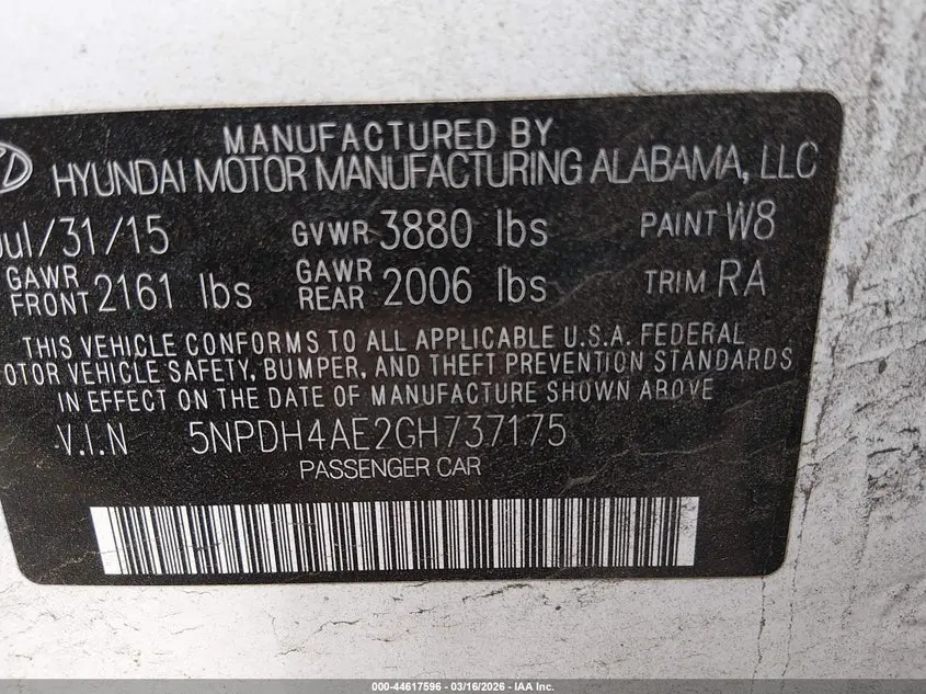 2016 HYUNDAI ELANTRA SE