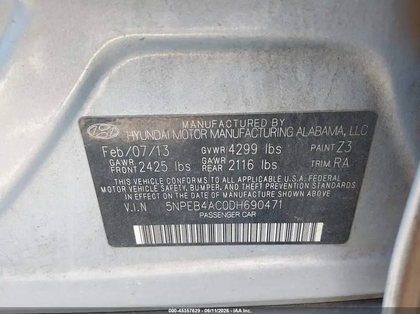 2013 HYUNDAI SONATA GLS