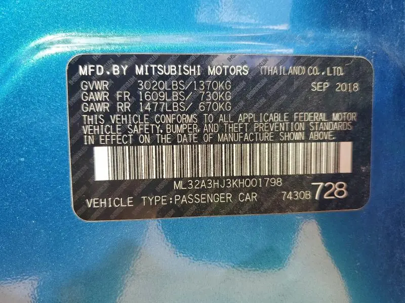 2019 MITSUBISHI MIRAGE ES  