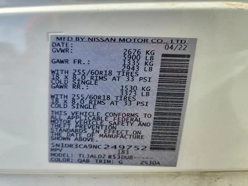 2022 NISSAN PATHFINDER SL  