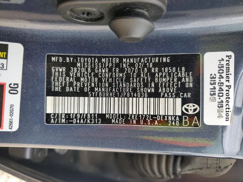 2018 TOYOTA COROLLA LE  