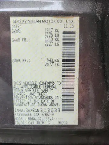 2016 NISSAN ALTIMA 2.5  