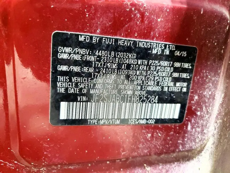 2015 SUBARU FORESTER 2.5I  