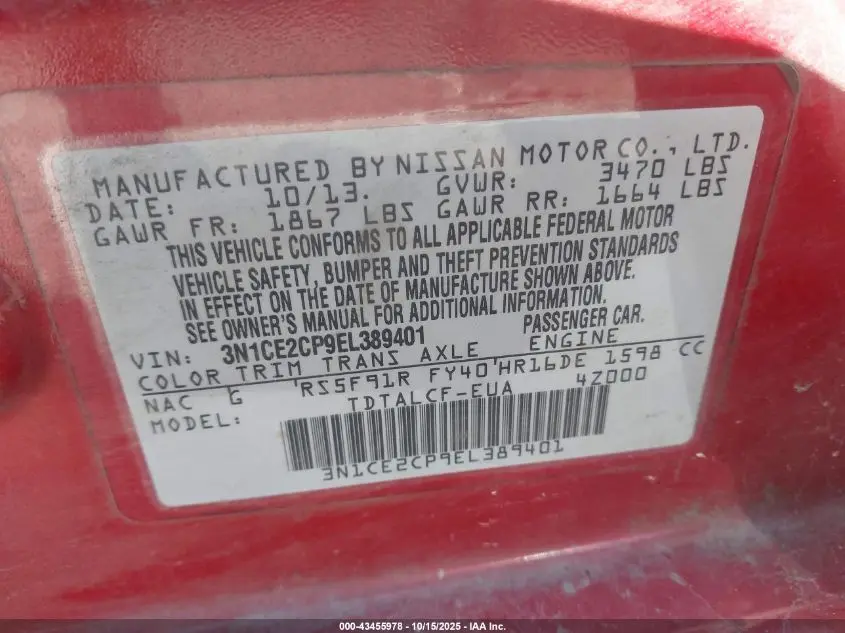 2014 NISSAN VERSA NOTE S (SR)