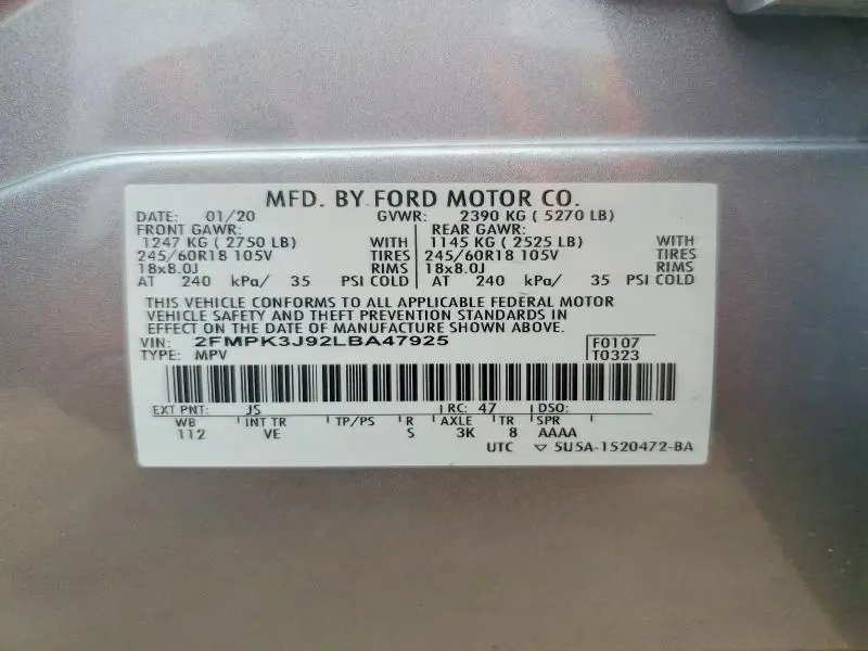 2020 FORD EDGE SEL  