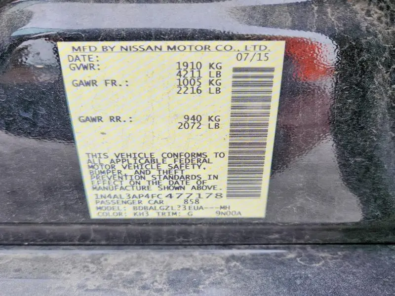 2015 NISSAN ALTIMA 2.5 S  