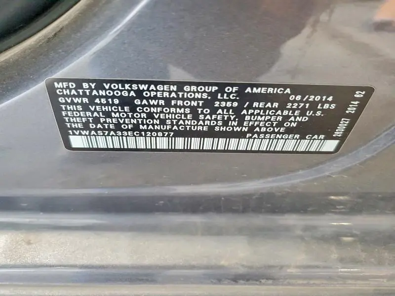 2014 VOLKSWAGEN PASSAT S  