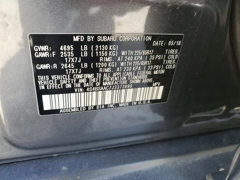 2018 SUBARU OUTBACK 2.5I  