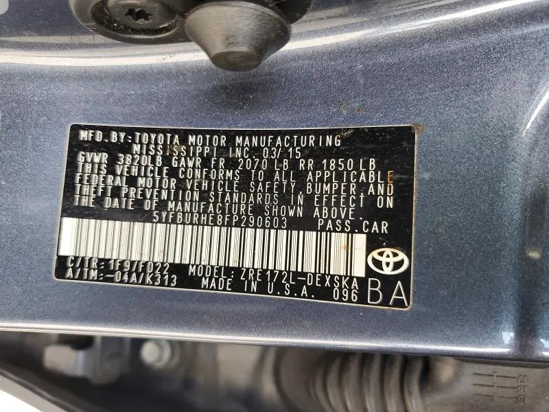 2015 TOYOTA COROLLA S PLUS  